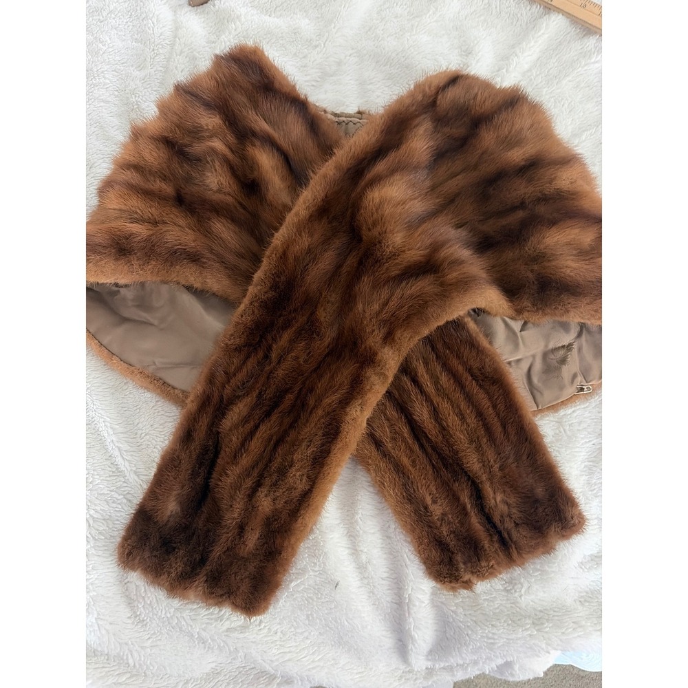 Hertzberg Furs Vintage Brown Mink Fur Stole Wrap Shrug Capelet Mahogany